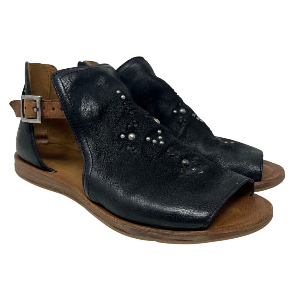 NWT Miz Mooz Women's Feat Black Leather Studded Cutout Sandals 39/8.5